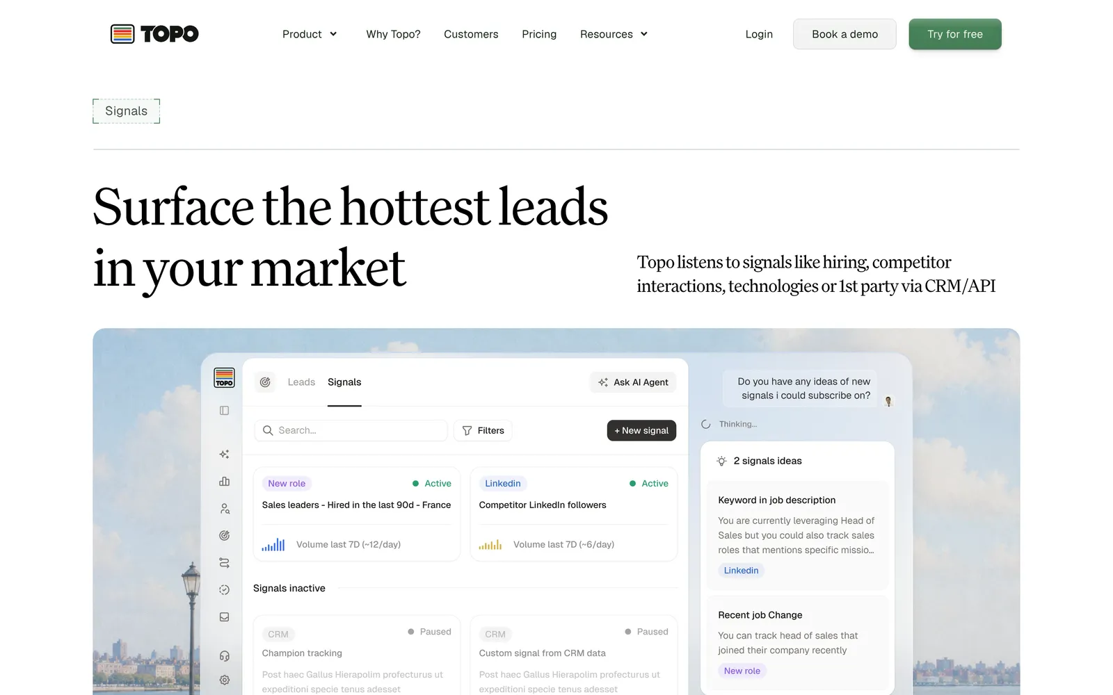 Topo's signals view, where reps pick up accounts with a reason to call