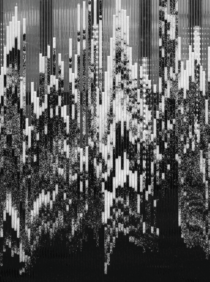 Black and white image of the dynamic texture of the exhibition.