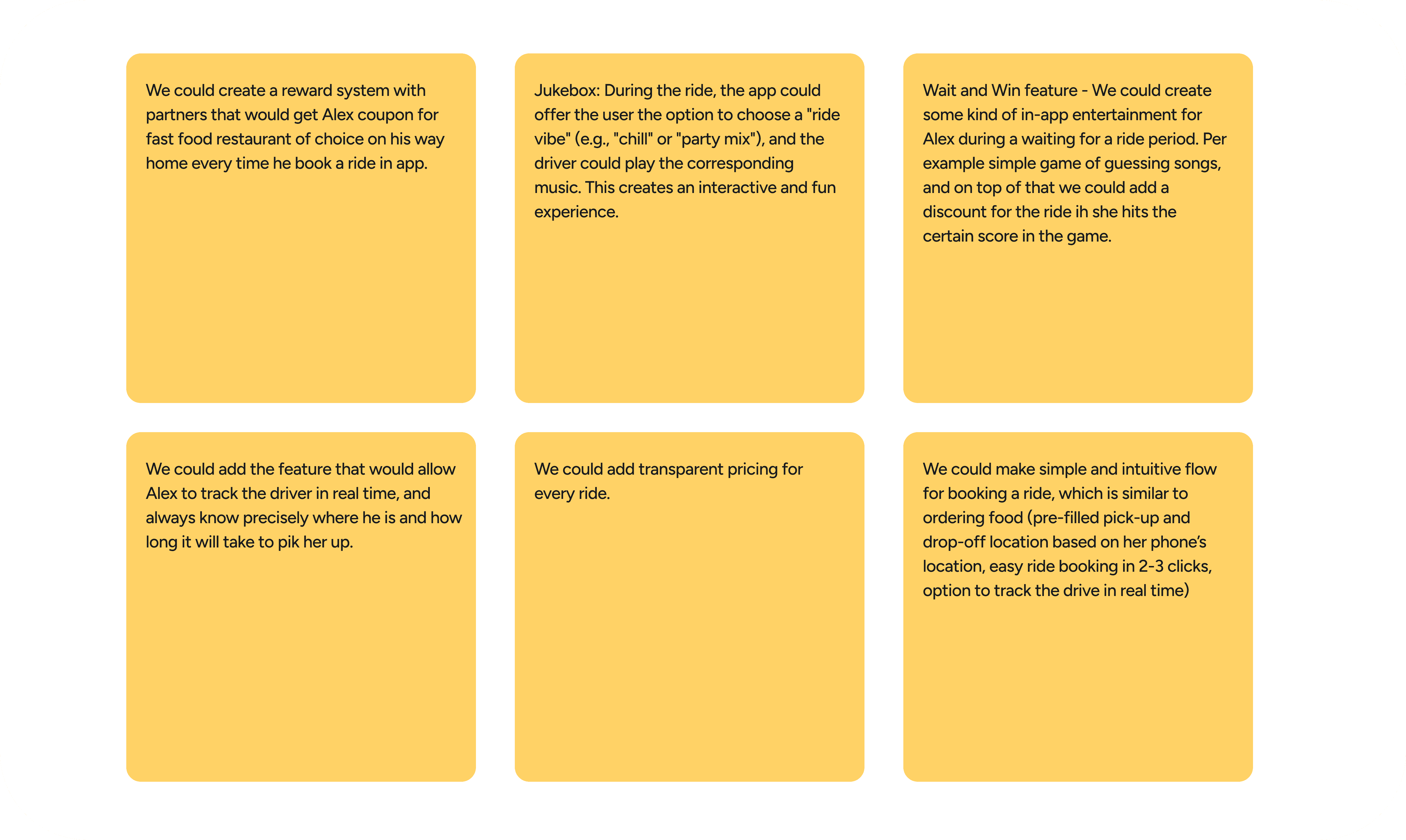 A few examples of ideas generated during the how might we session