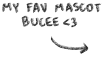 Reads: "My fav mascot bucee <3" There is an arrow pointing right towards a photo.