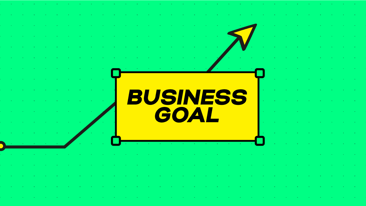 Bold graphic with upward arrow and Business Goal text representing UX alignment with objectives