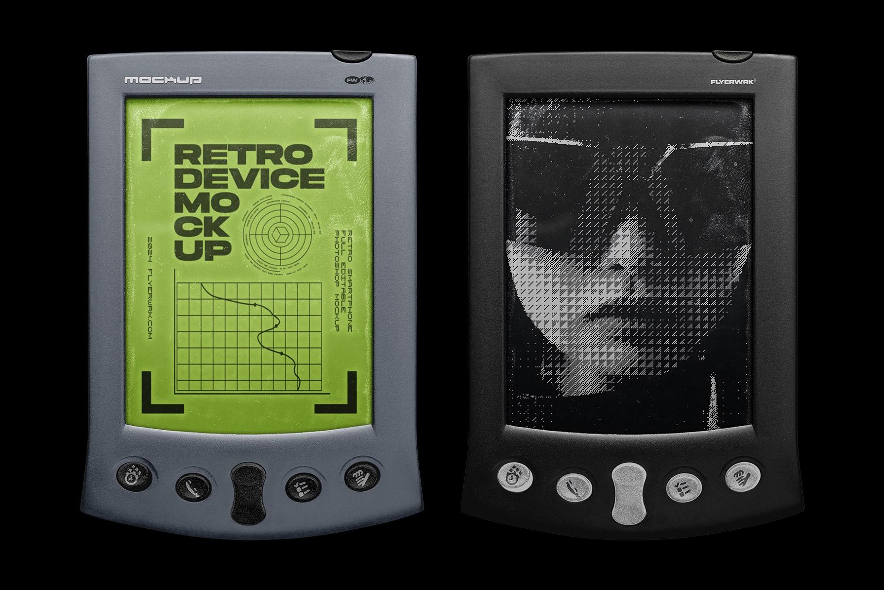 Retro mobile smart device mockup bundle displaying nostalgic screen design examples