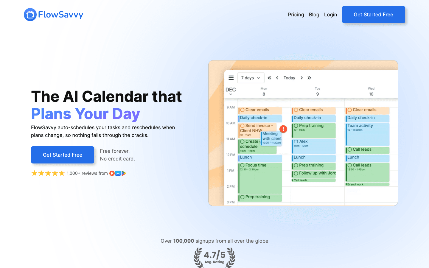 FlowSavvy AI calendar planner