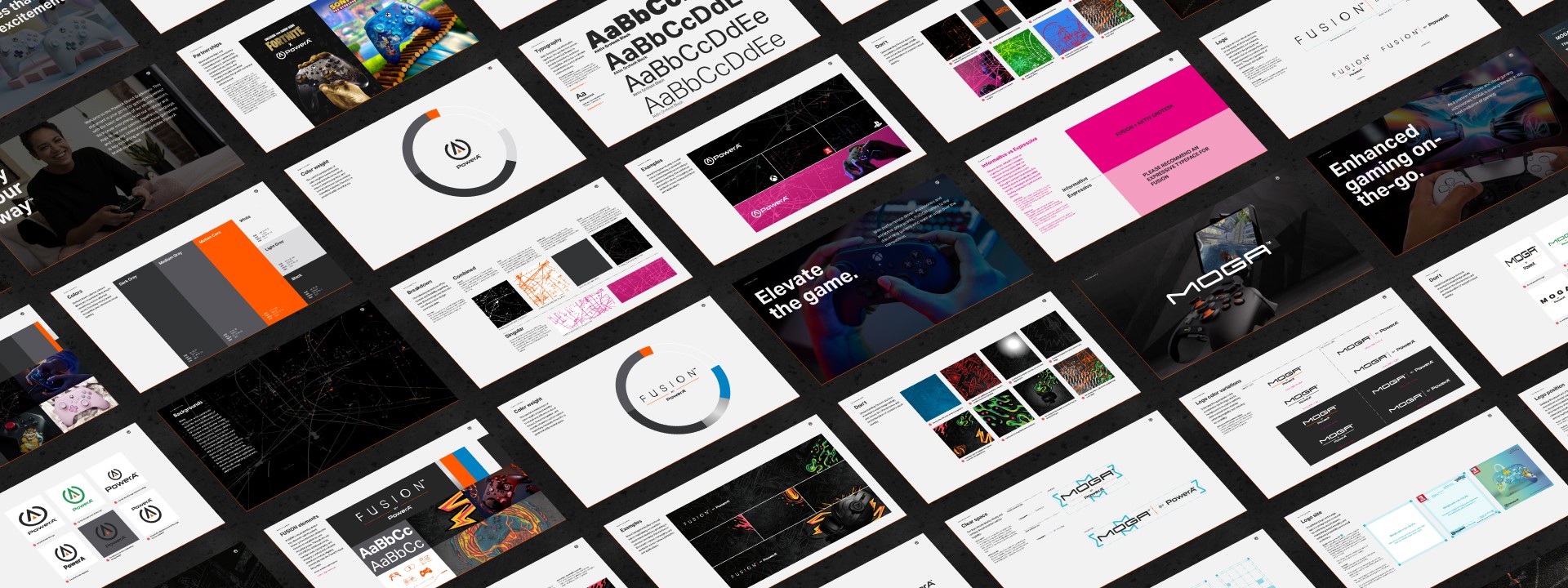 A collage of brand guidelines and design strategy layouts