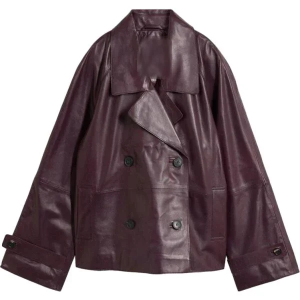 Giacca in pelle bordeaux doppiopetto