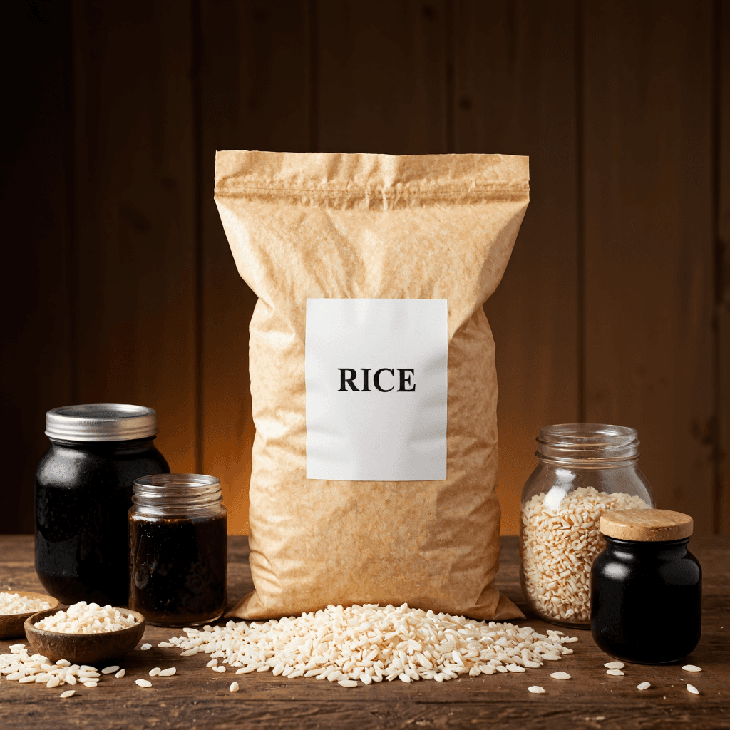 product photography of a bag of rice (10 kg)