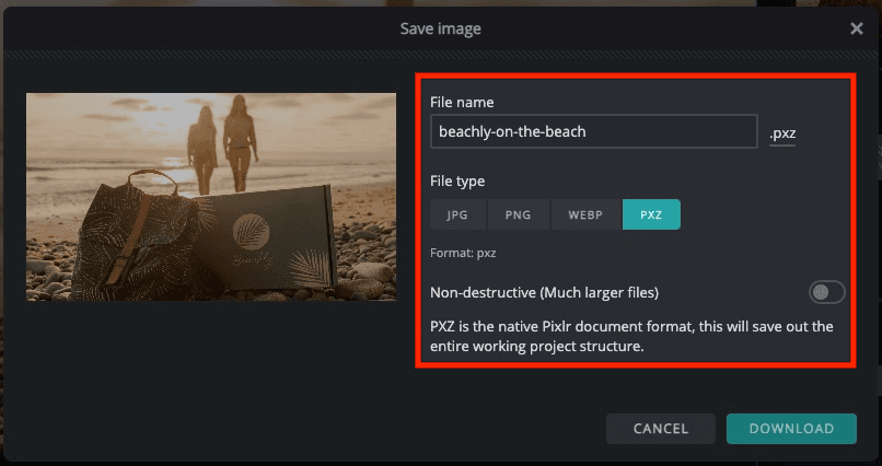 Pixler Save Image window