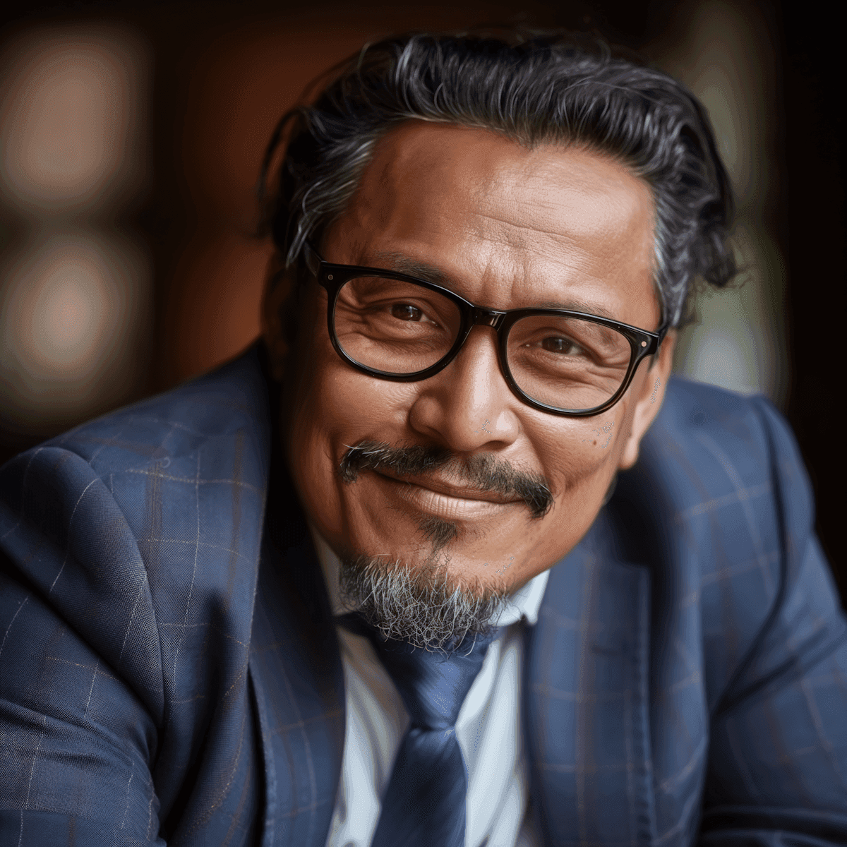 A smiling man in a suit and glasses, exuding confidence and professionalism.