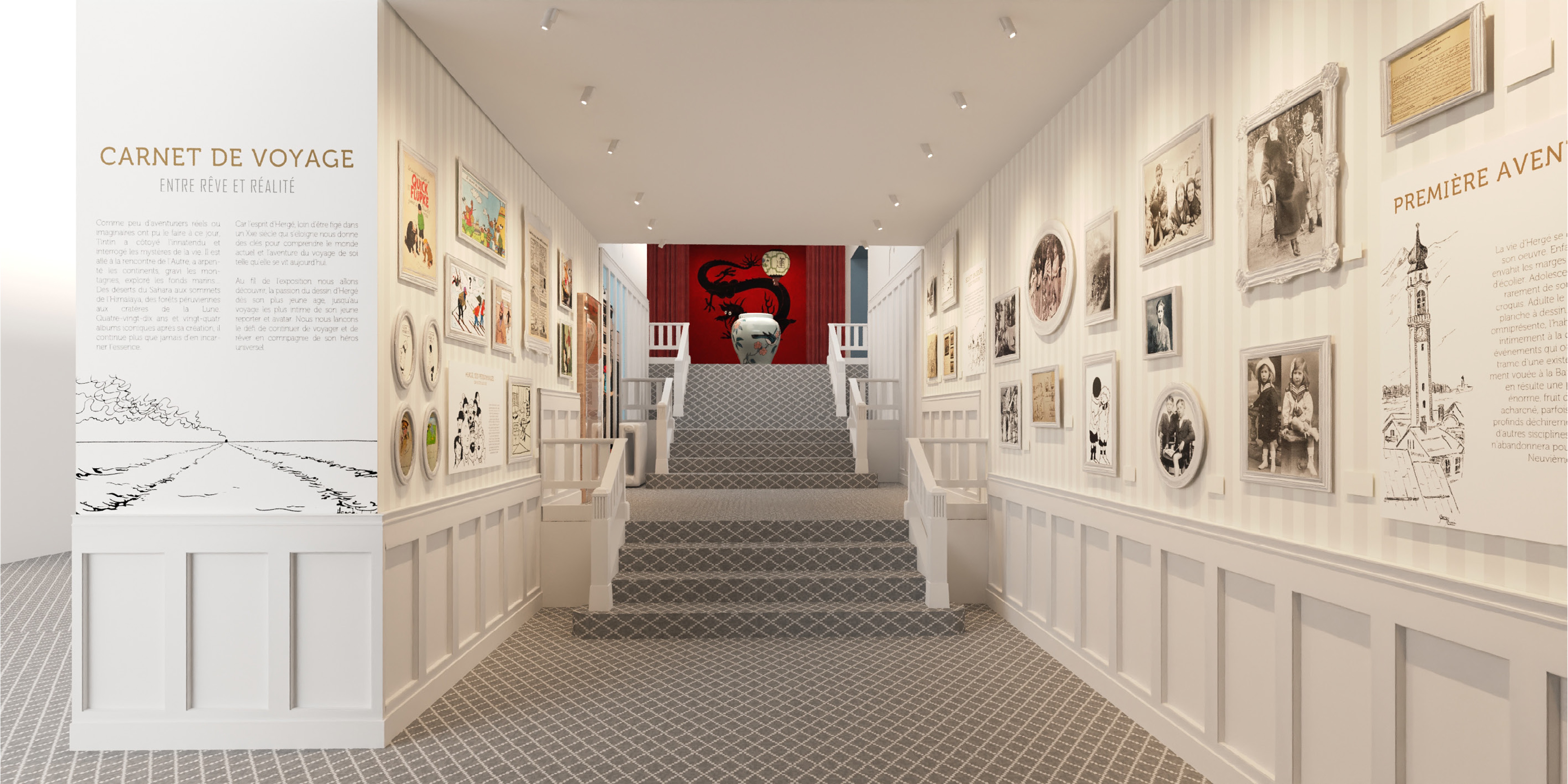 Entrance area for Exhibition design concet Hergé in Villars Palace Switzerland 