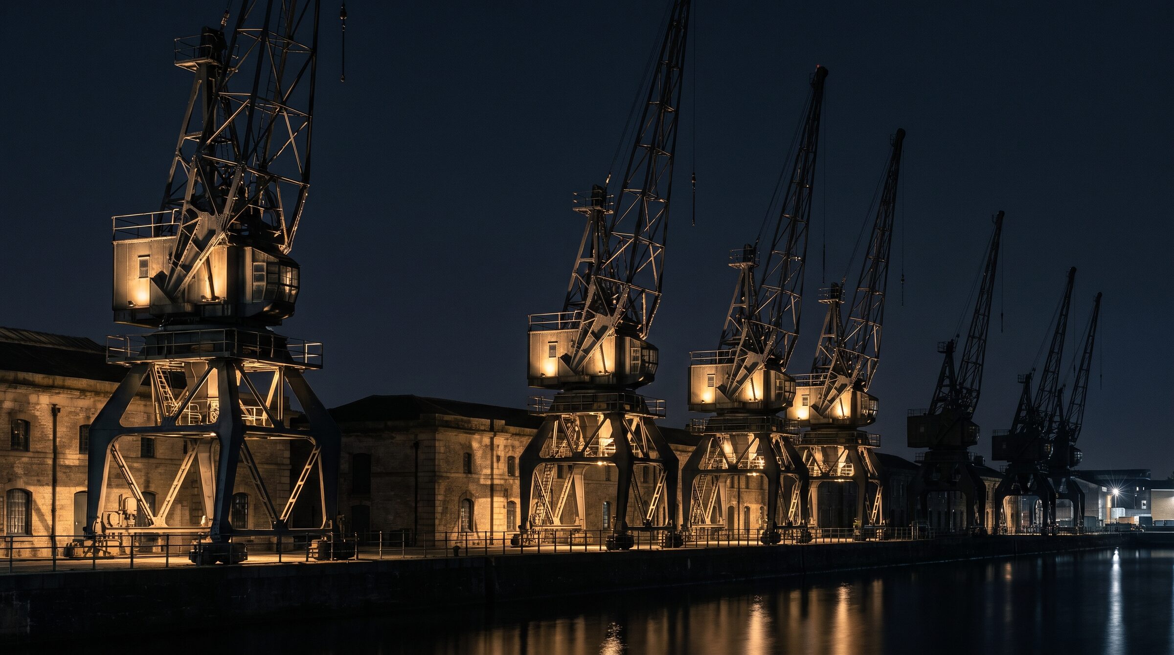 The retained cranes on the east quay