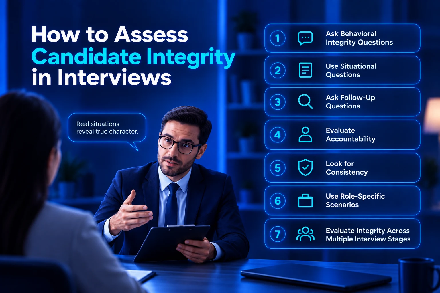 Seven ways to assess candidate integrity in interviews.