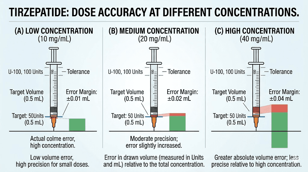 Tirzepatide dosing accuracy comparison across different vial concentrations