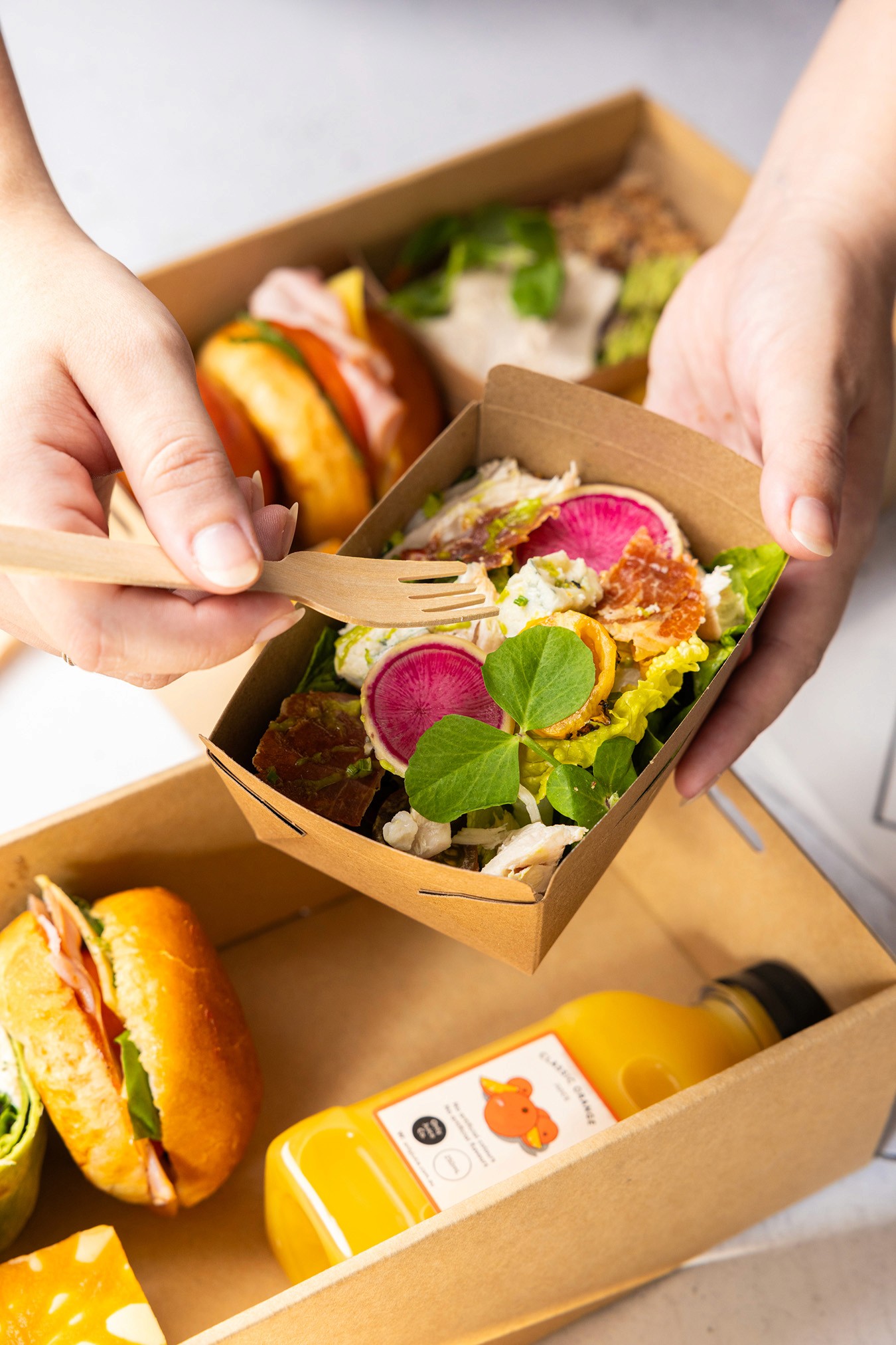 Individual salad portion inside a Classic Working Lunch box from Express Catering