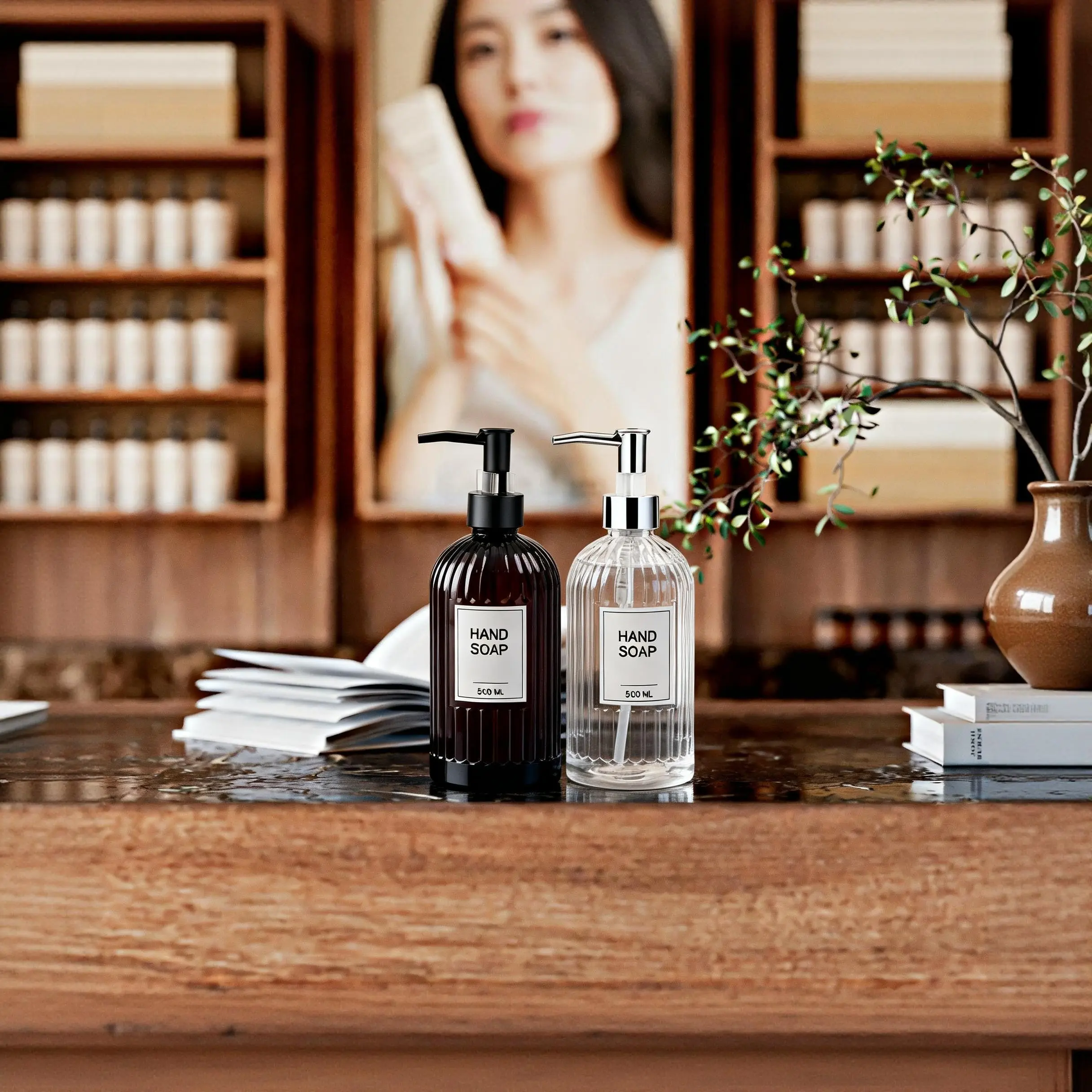 A collection of Jiah Group's eco-friendly multi-functional cleaners and soap dispensers for commercial use