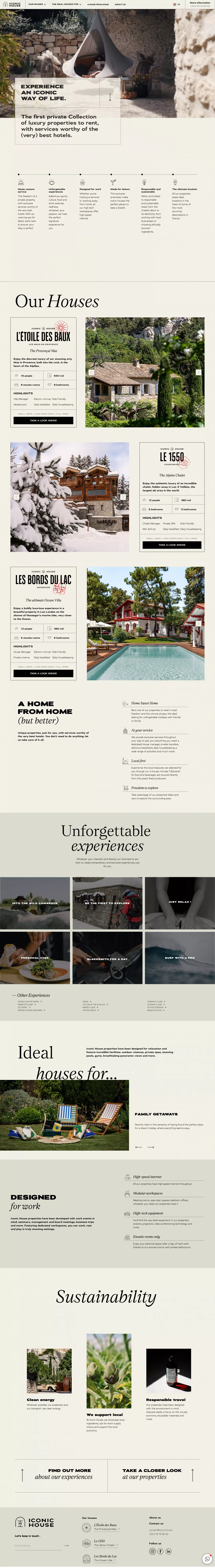Iconic House landing page screenshot showcasing Travel and Architecture design