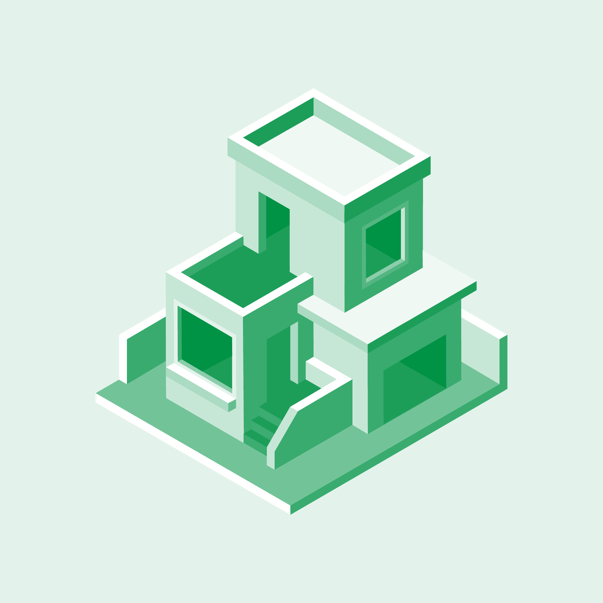 Green isometric illustration of building