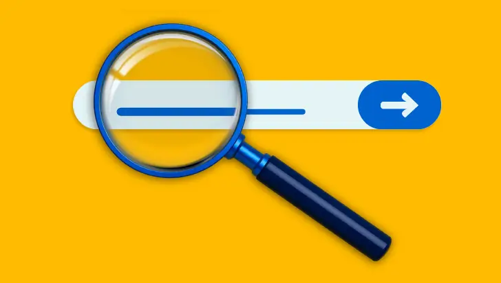 Magnifying glass over a search bar icon, symbolizing search everywhere optimization.