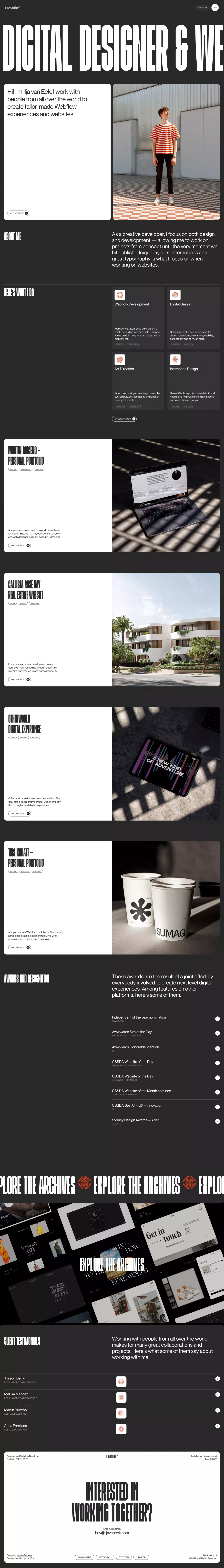 Ilja van Eck - Freelance designer and We portfolio page screenshot showcasing Design and Tech design