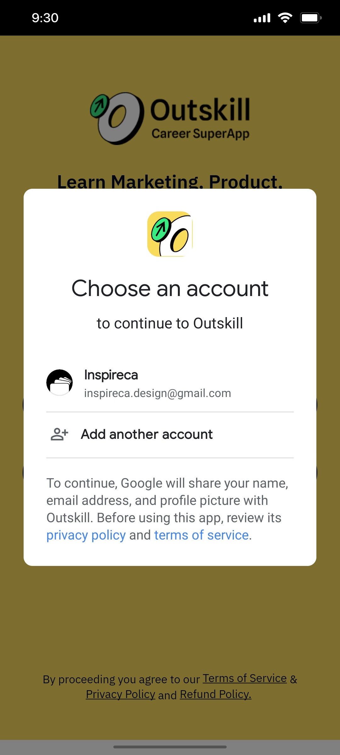 Outskill Google Login screen