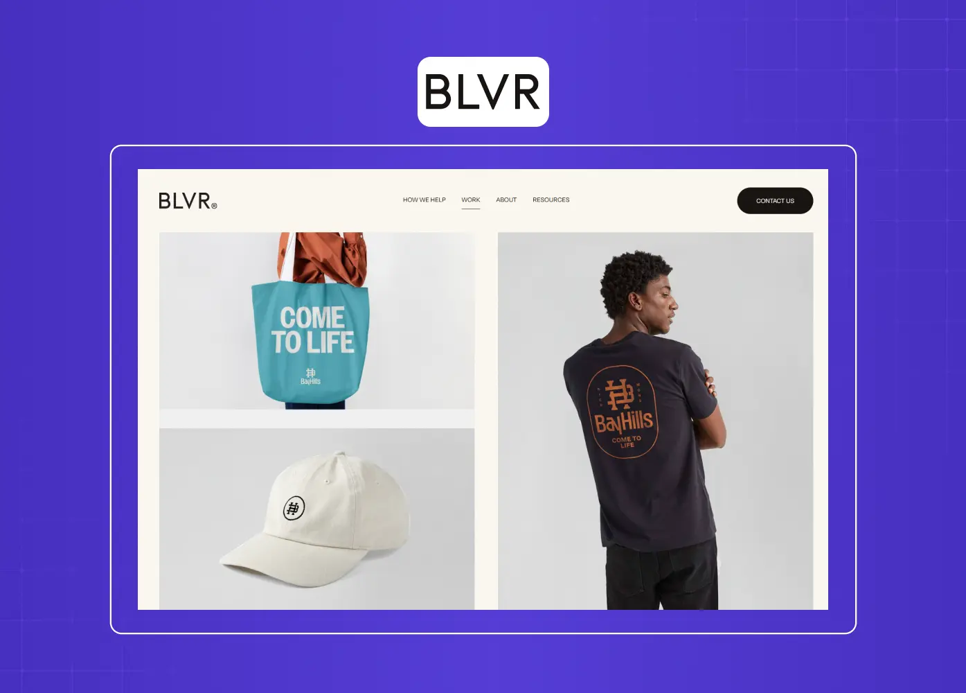 Brand identity portfolio displaying merchandise, apparel, and packaging applications across multiple touchpoints.