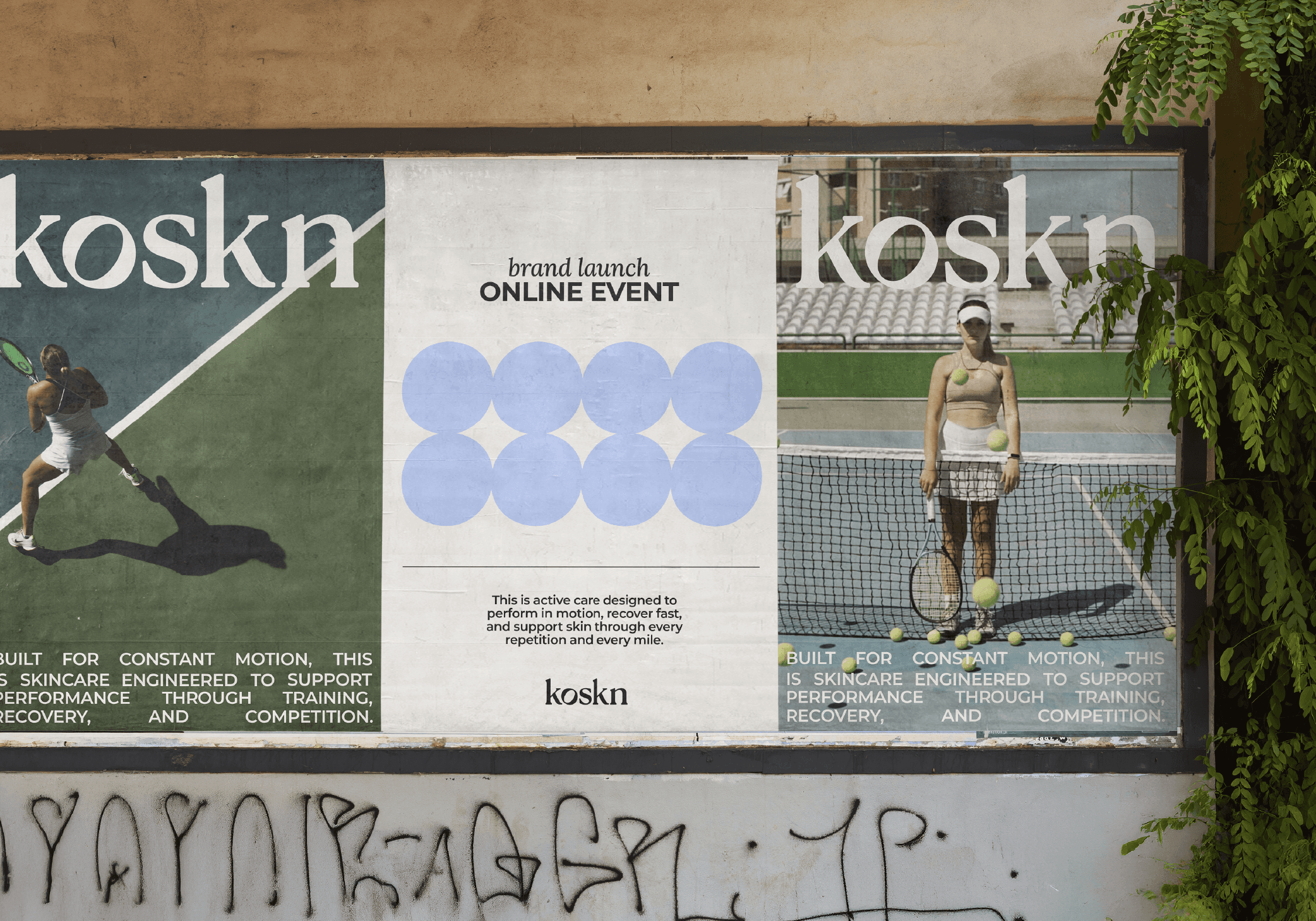 three poster mock ups showing koskn logo