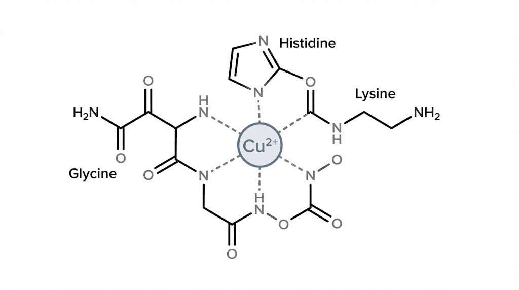 GHK-Cu copper peptide molecular structure showing copper ion chelation