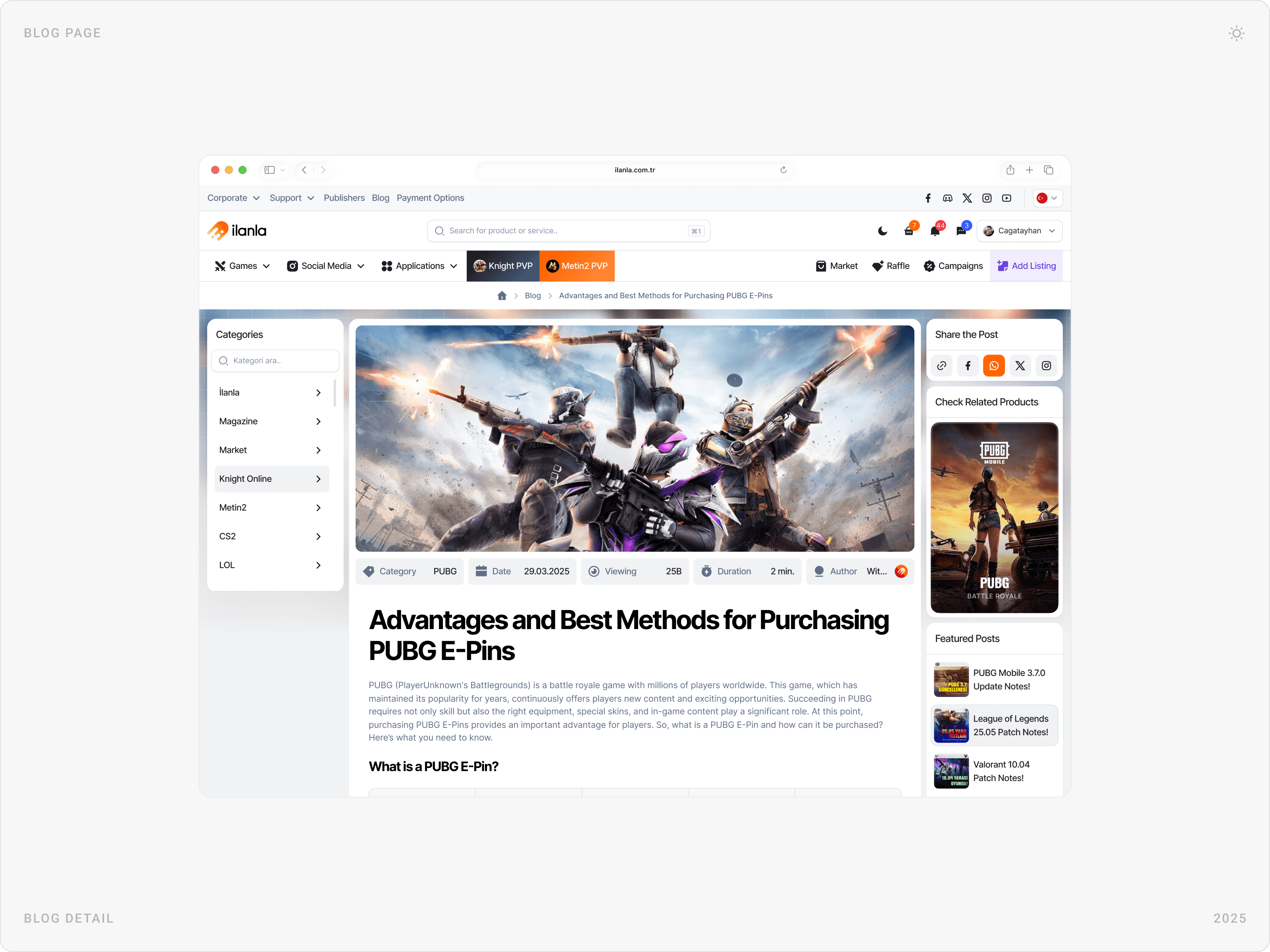 Professional Gaming Marketplace Blog Detail Design