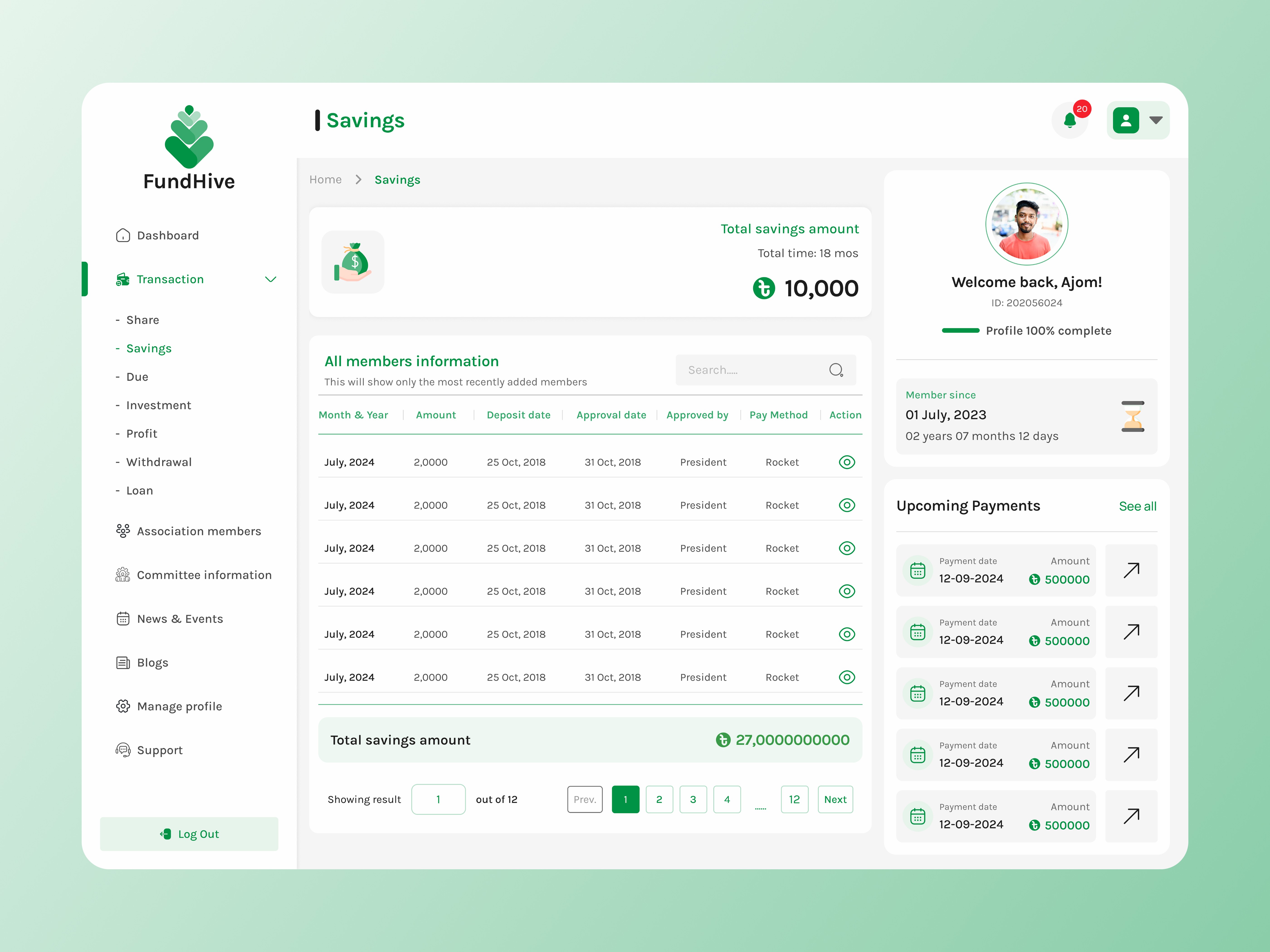 Management Dashboard_Savings Amount UI Design