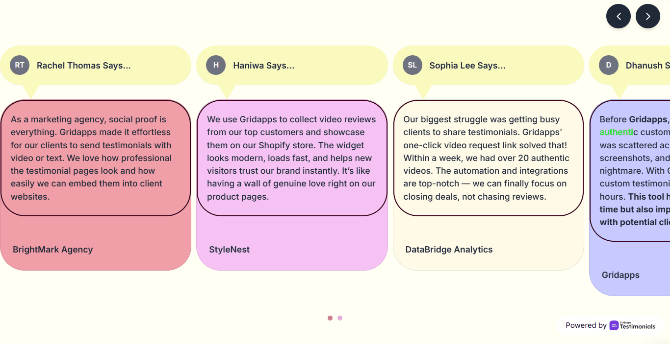 Starbrust carousel | Gridapps Testimonials