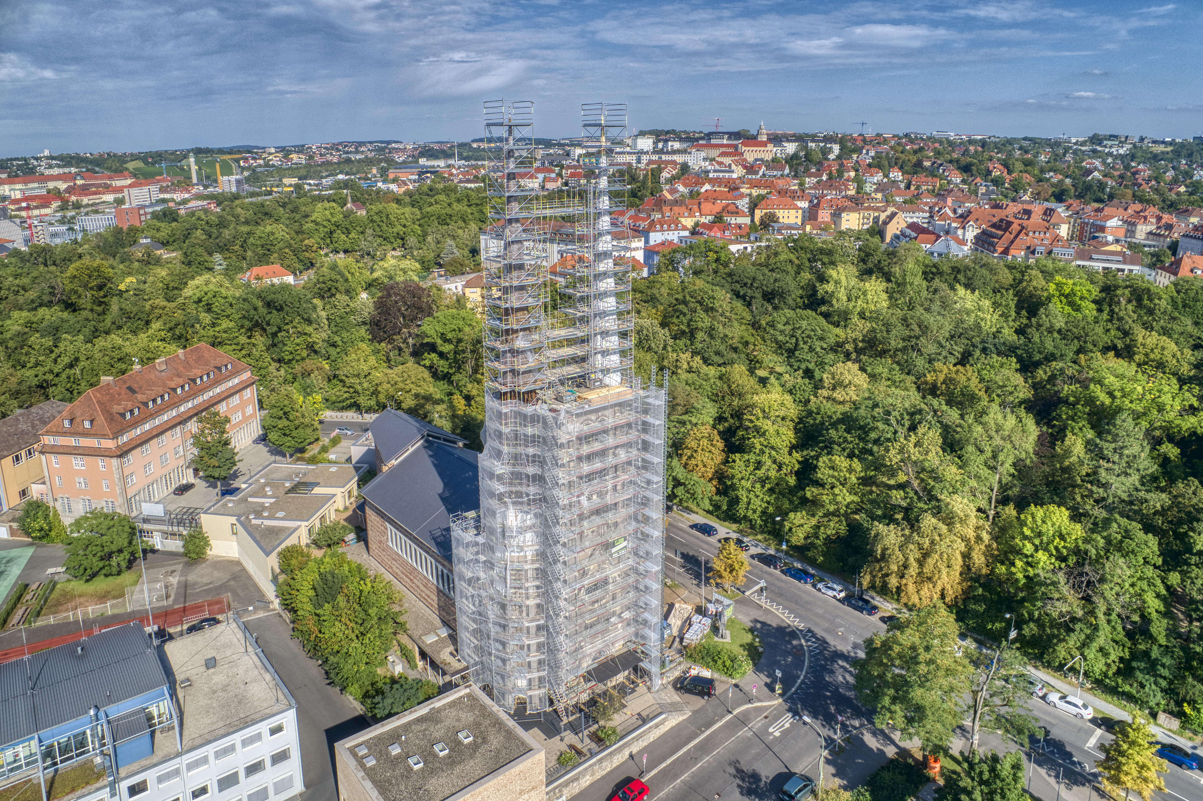 Fuchs Gerüstbau Ausblick Würzburg St. Johannis Kirche Katholisch Fassadenerneuerung Neugotische Kirche