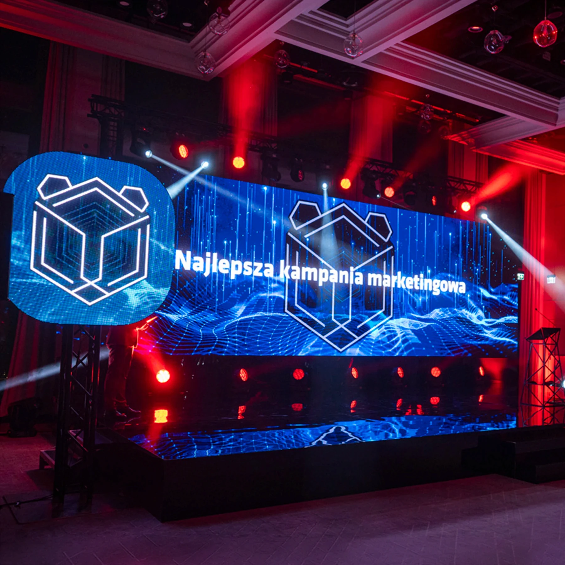 Gala stage with logo and category name