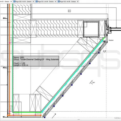Carpentry cladding section detail of wall cladding and timber battens by SubsQS