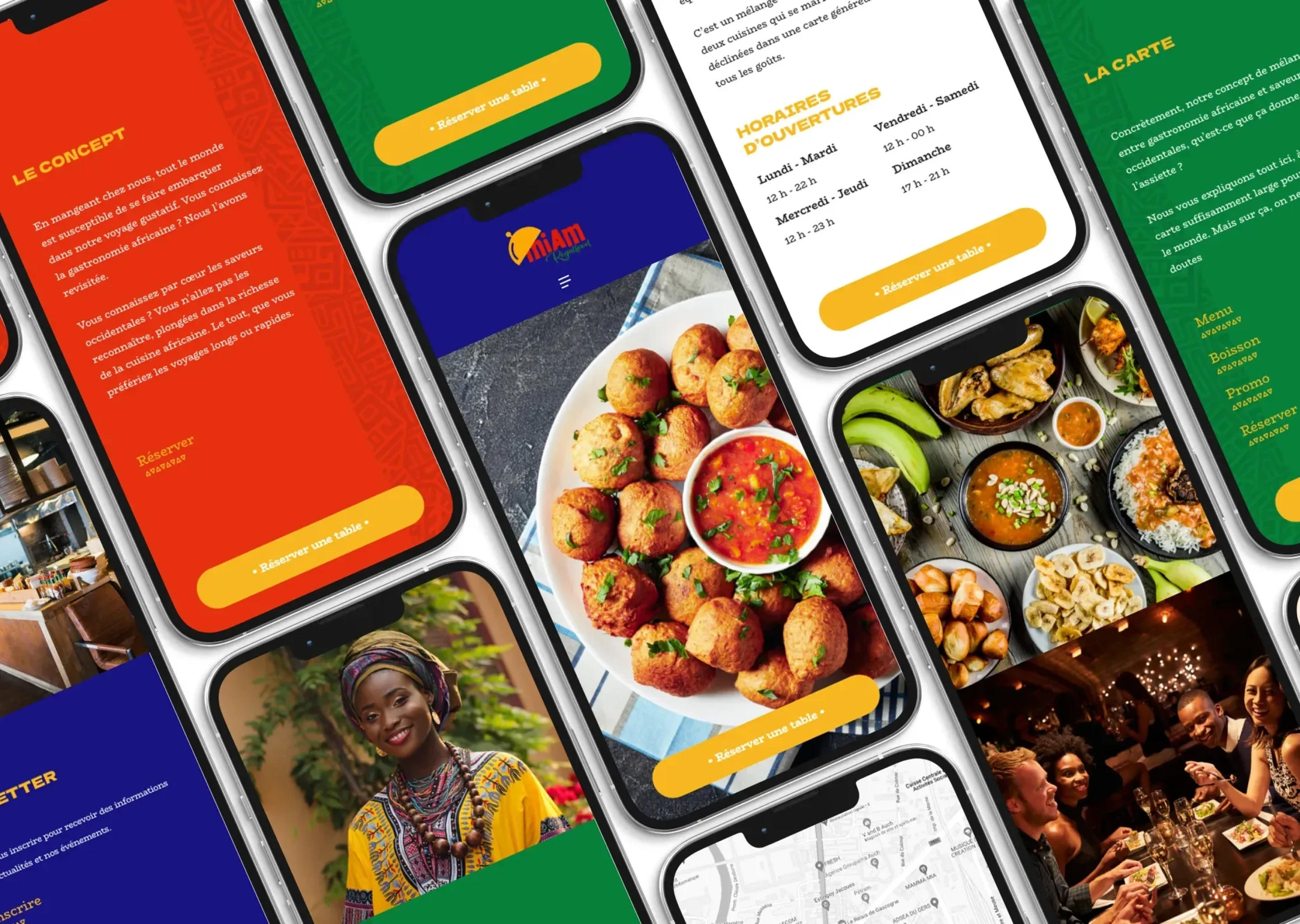 Mockup d’un ordinateur portable et d'un smartphone affichant le site web du restaurant Miam Regalfood, conçu par un web brand et UX UI designer basé à Rennes et à Paris, spécialisé en design de sites web et de branding de marques