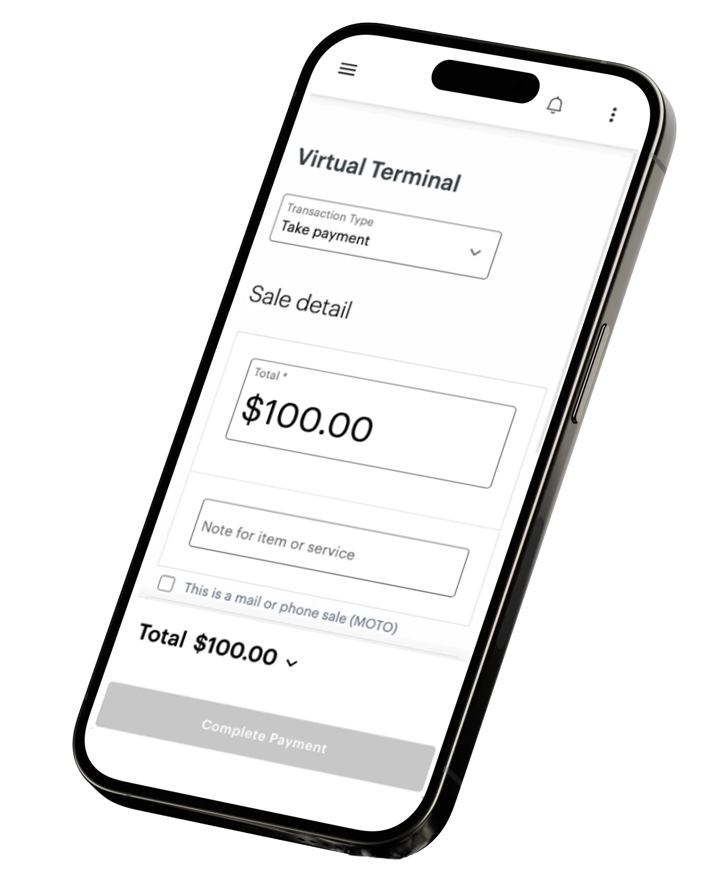 A phone showing a virtual terminal on the screen