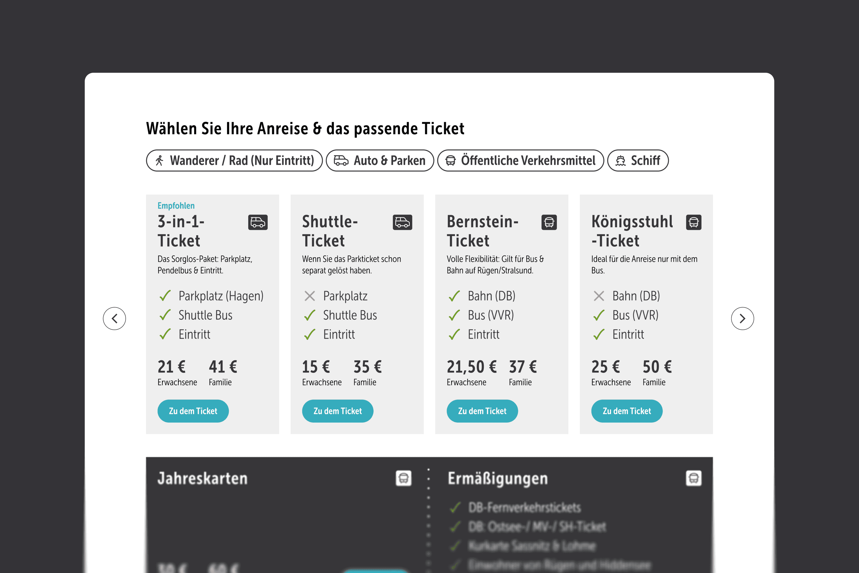Ticket selection for travel and entry.