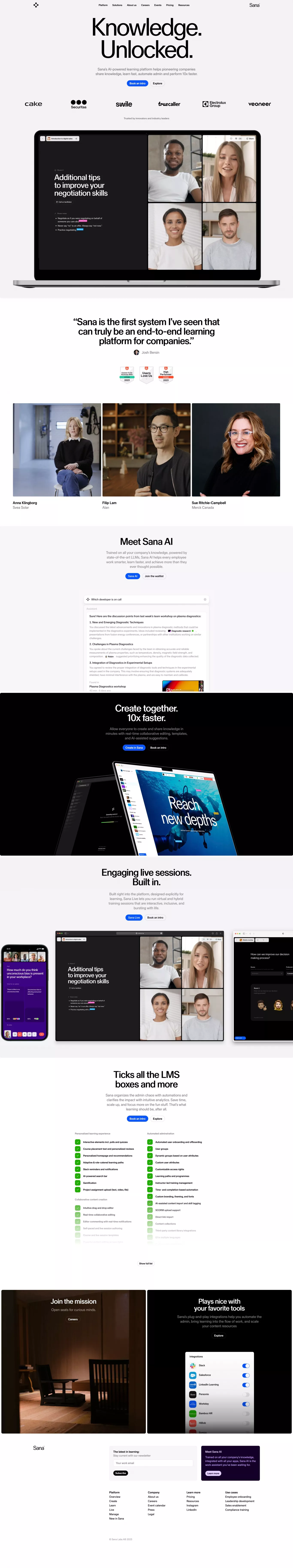 Unlock your company’s knowledge landing page screenshot showcasing Tech and Education design