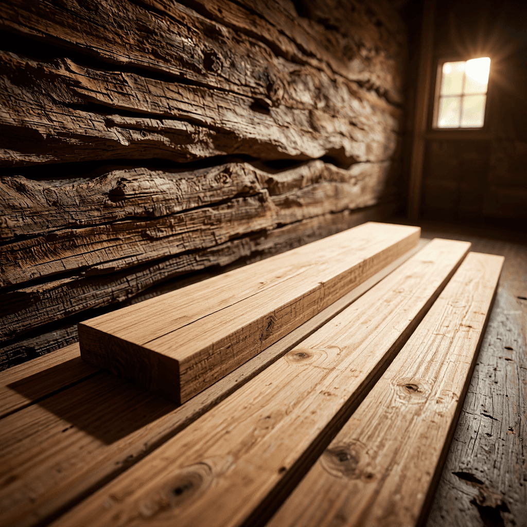 product photography of a set of wooden planks used for construction or woodworking