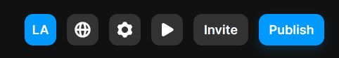 Framer-Werkzeugleiste mit den Buttons Invite und Publish für die Zusammenarbeit im Team