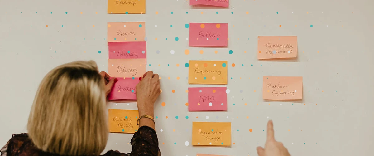 consultant reorganising post it notes in heirachy of importance