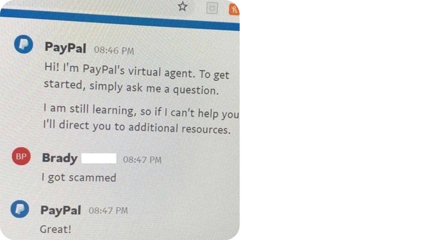 paypal chatbot voorbeld