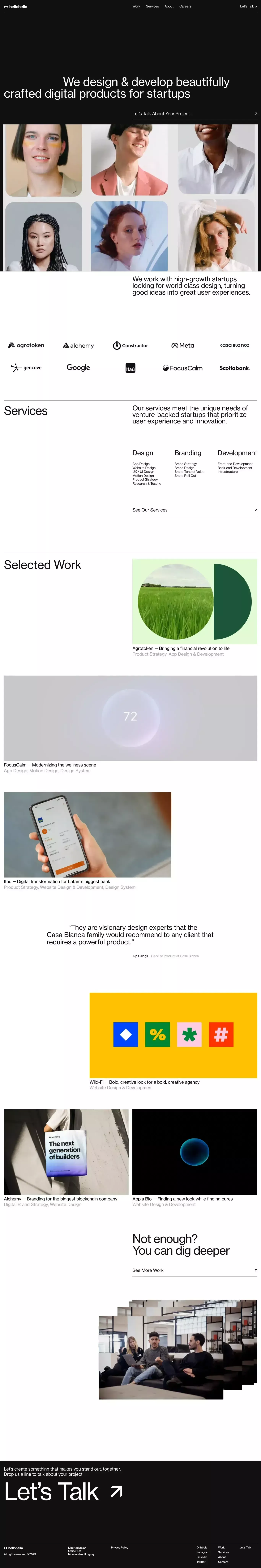 ++hellohello portfolio page screenshot showcasing Design and Tech design