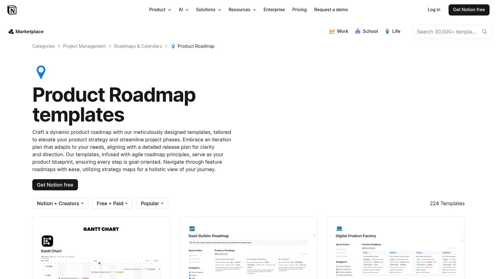 Notion (Product Roadmap Templates)