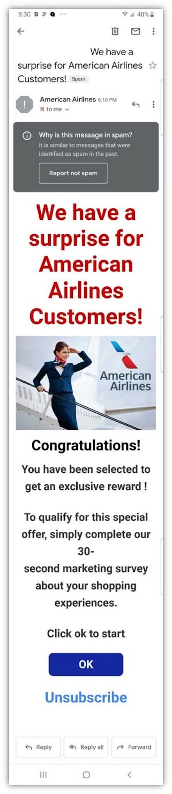 fake american airline email - Brand Impersonation