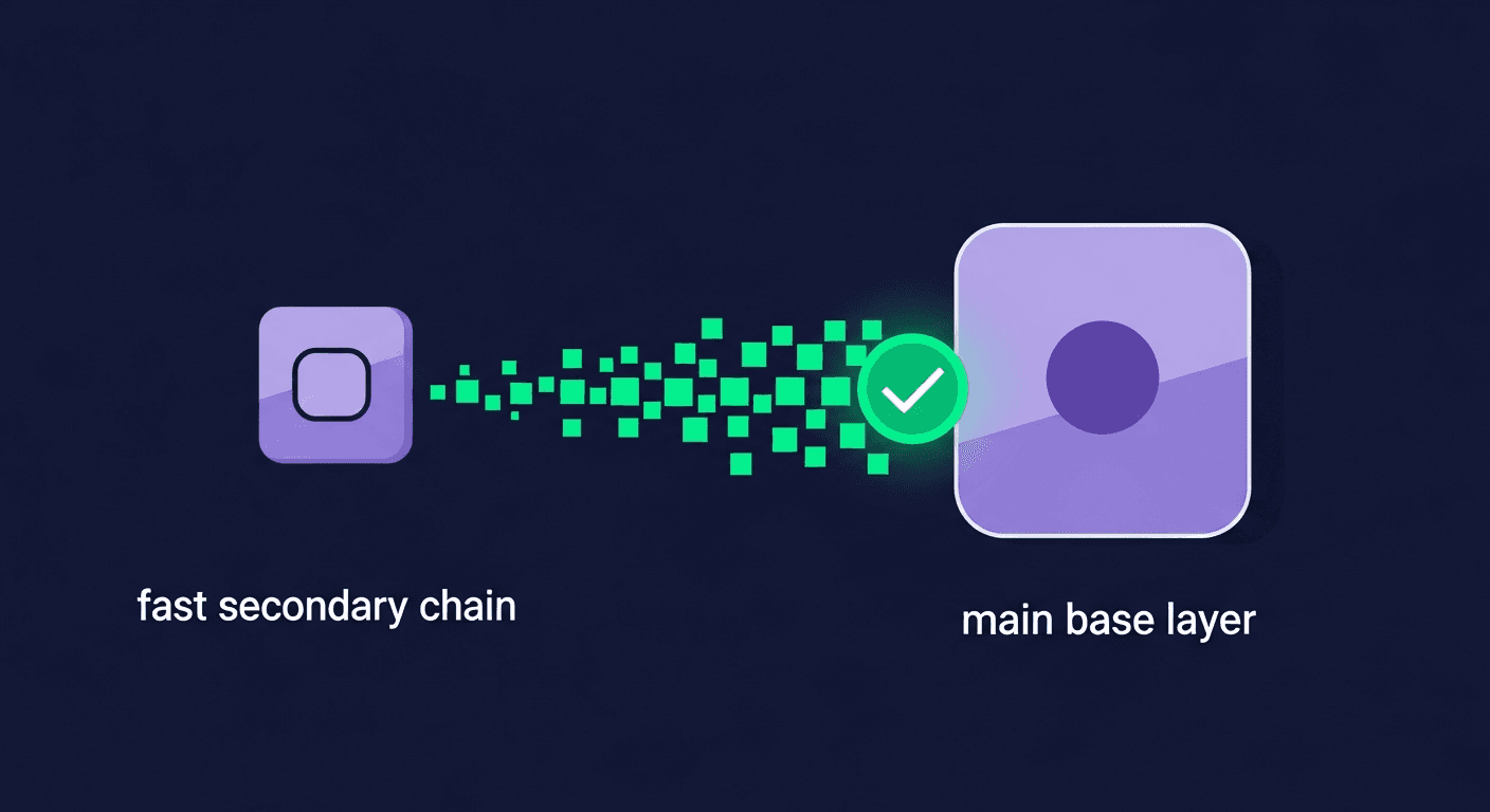 Abstract illustration of a zero-knowledge proof circuit connecting two Ethereum-style network nodes, shown as glowing geometric shapes on a dark background