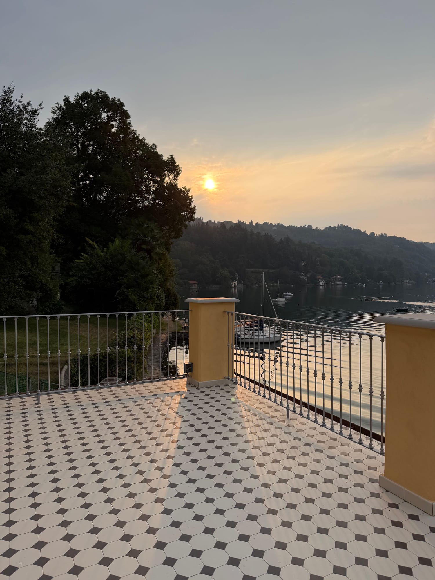 Terrace at sunset, looking towards the lake
