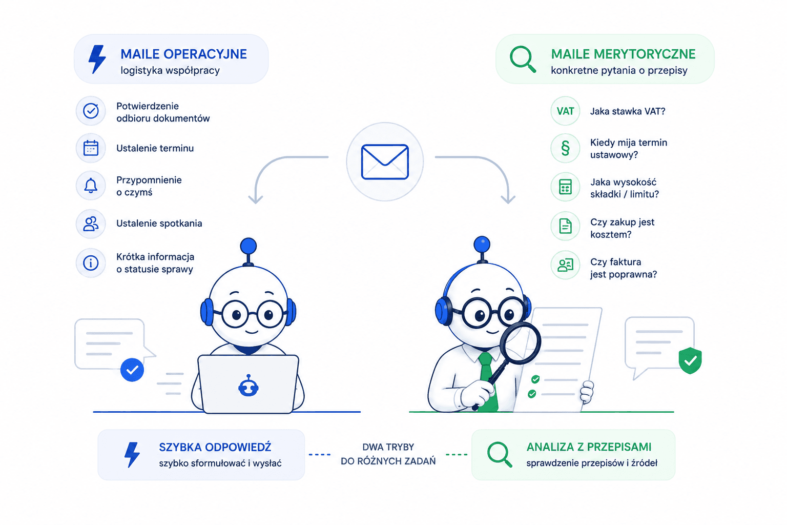 dwa rodzaje maili klientów w księgowości ilustracja