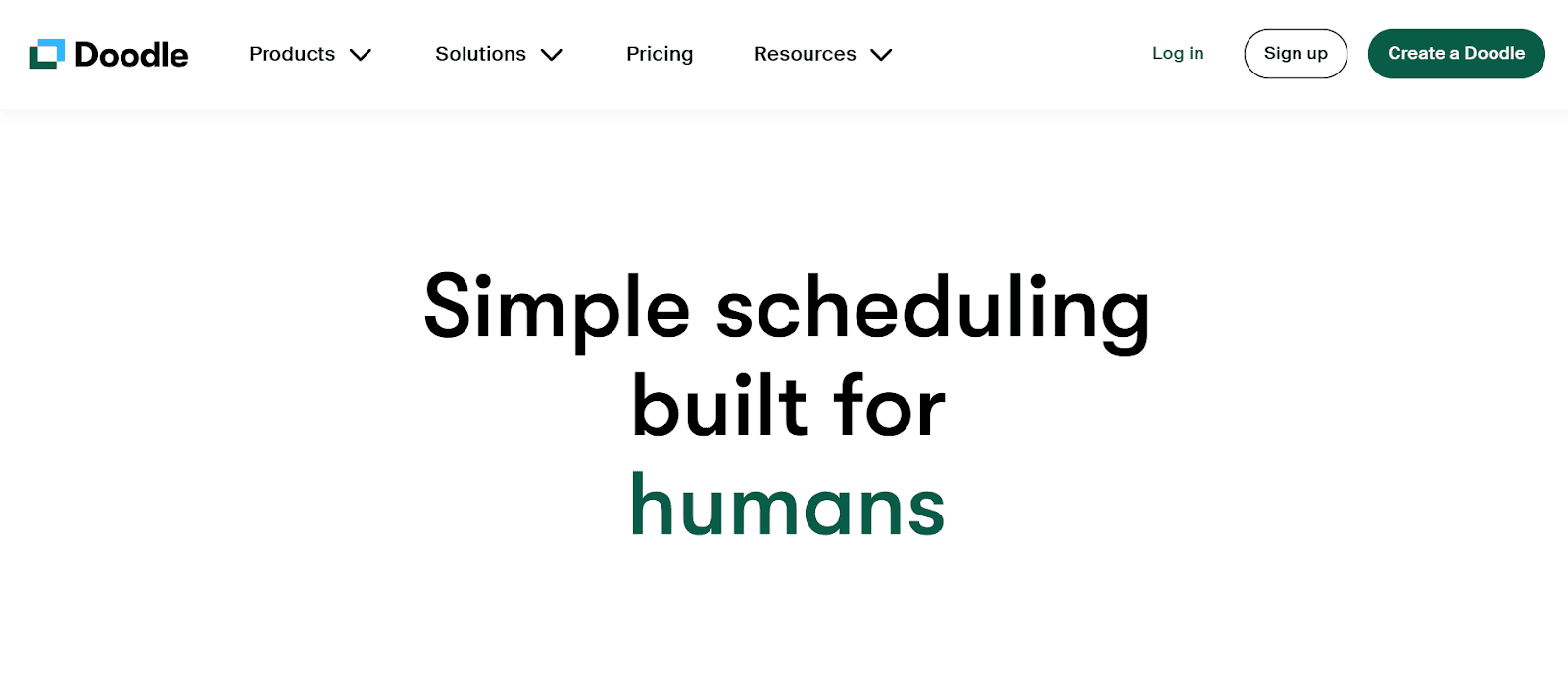 Homepage screenshot of Doodle showcasing the navigation bar and hero section