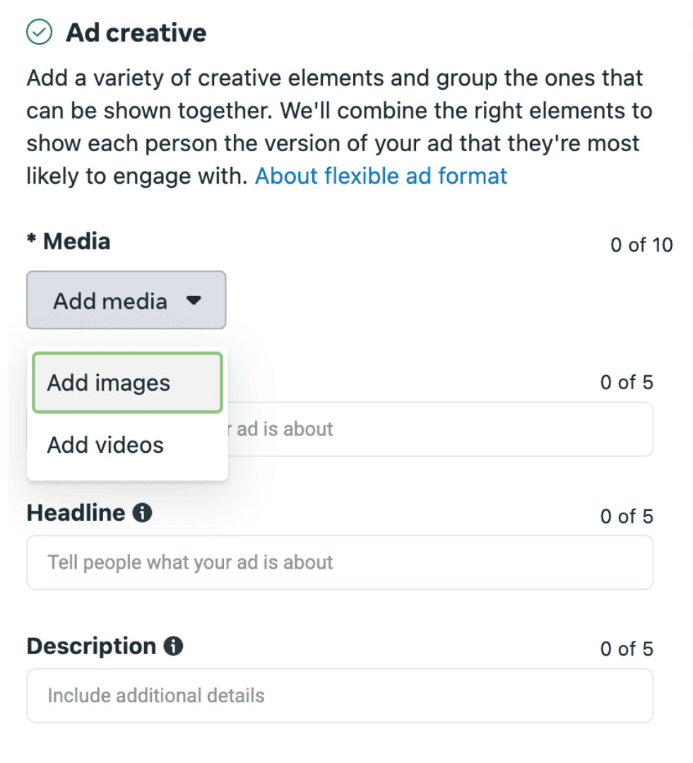 Adding images to ad in Meta ads manager