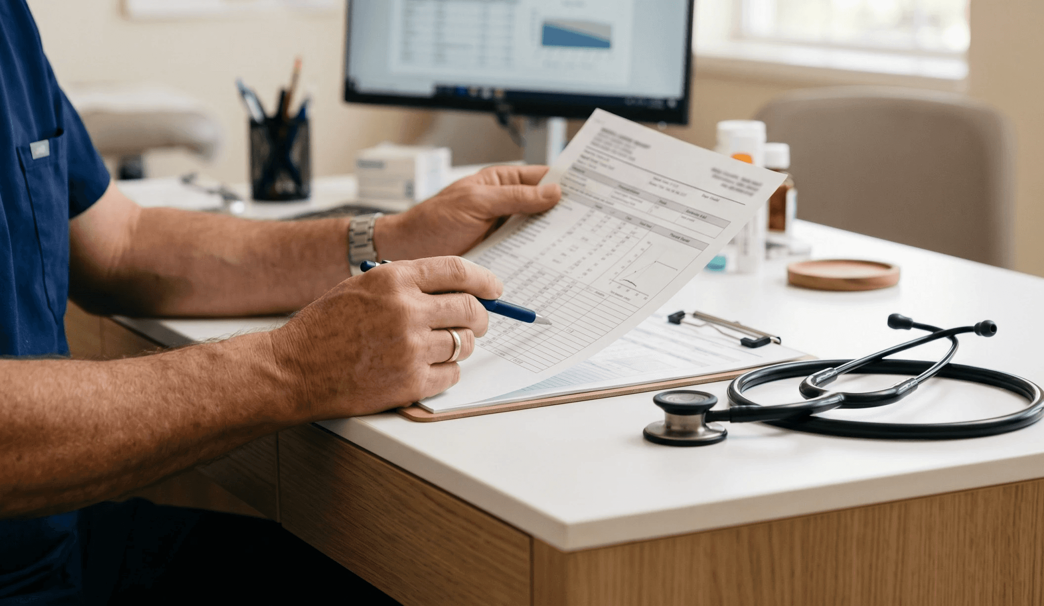 Doctor reviewing patient health profile during initial consultation