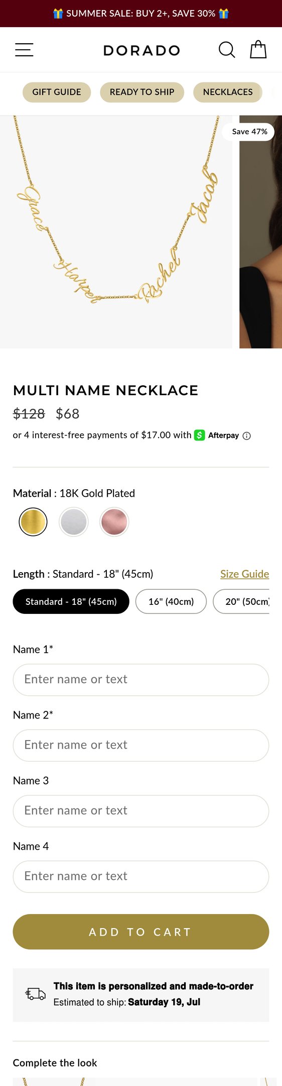 Jewelry product options include: necklace for Multi Name Necklace from DORADO.